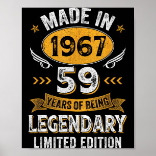 Vintage 1967 59 Years Old Illustration Poster