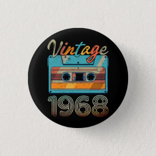 Vintage 1968 Cassette Tape Retro 55th Birthday 55  1 Inch Round Button