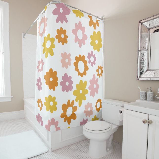 Vintage 1970s Floral Pattern in Lavender Yellow (In Situ)
