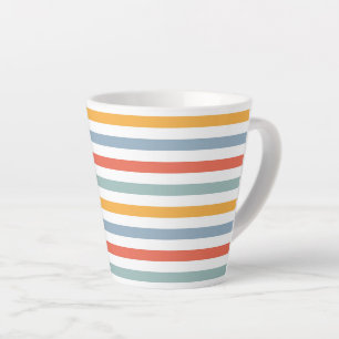 Vintage 1970s Inspired Multi Color Striped Geometr Latte Mug