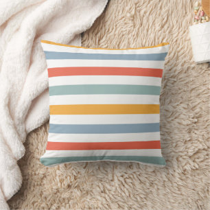 Vintage 1970s Inspired Multi Color Striped Geometr Throw Pillow