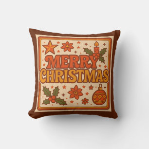 Vintage 1970s Merry Christmas Throw Pillow