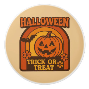 Vintage 1970s Trick or Treat Halloween Ceramic Knob