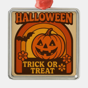 Vintage 1970s Trick or Treat Halloween Metal Ornament