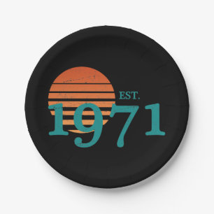 Vintage 1971 50th Birthday Retro Sunset Paper Plate
