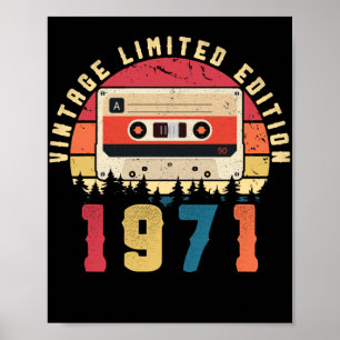 Vintage 1971 Birthday Cassette Tape Poster