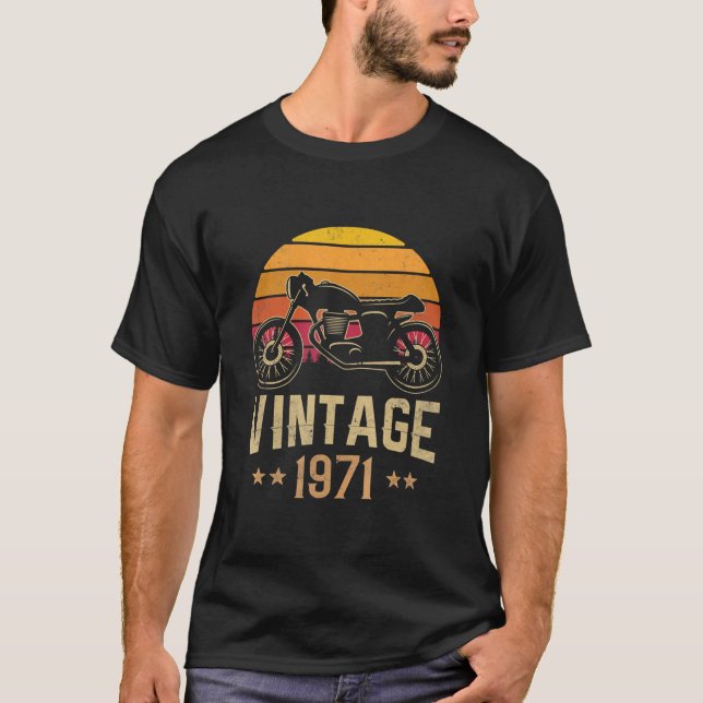 Vintage 1971 Retro Cafe Racer Motorcycle 49th T-Shirt (Front)