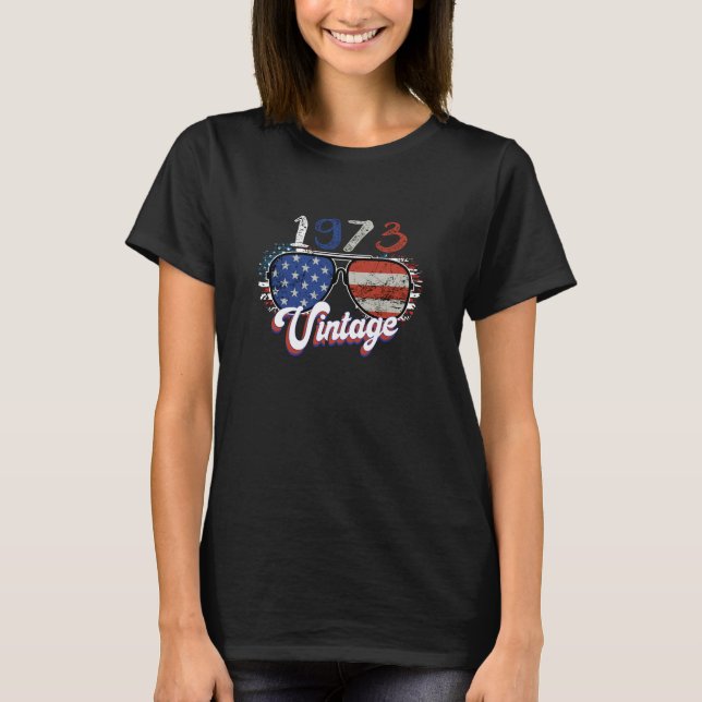 Vintage 1973 Sunglasses USA Flag T-Shirt (Front)
