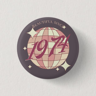Vintage 1974 50th birthday retro purple  1 inch round button