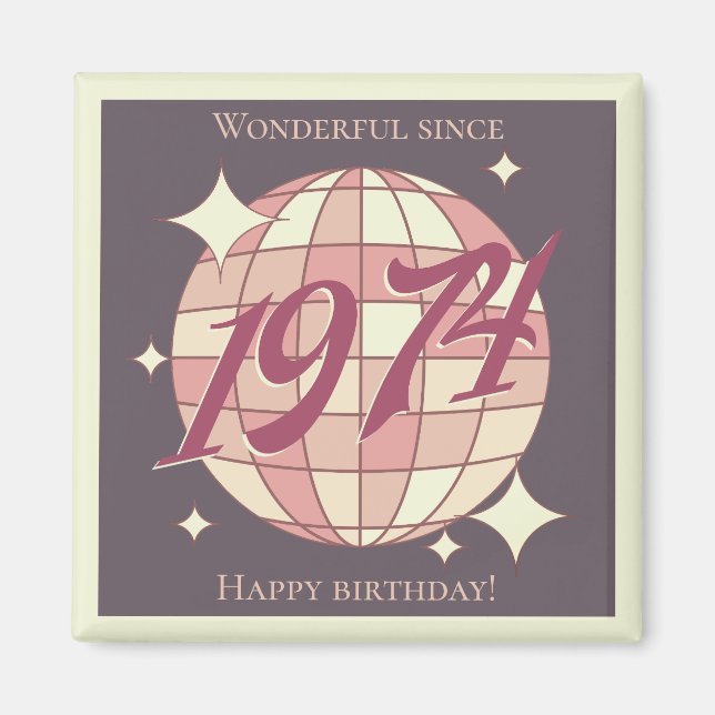 Vintage 1974 50th birthday retro purple  magnet (Front)