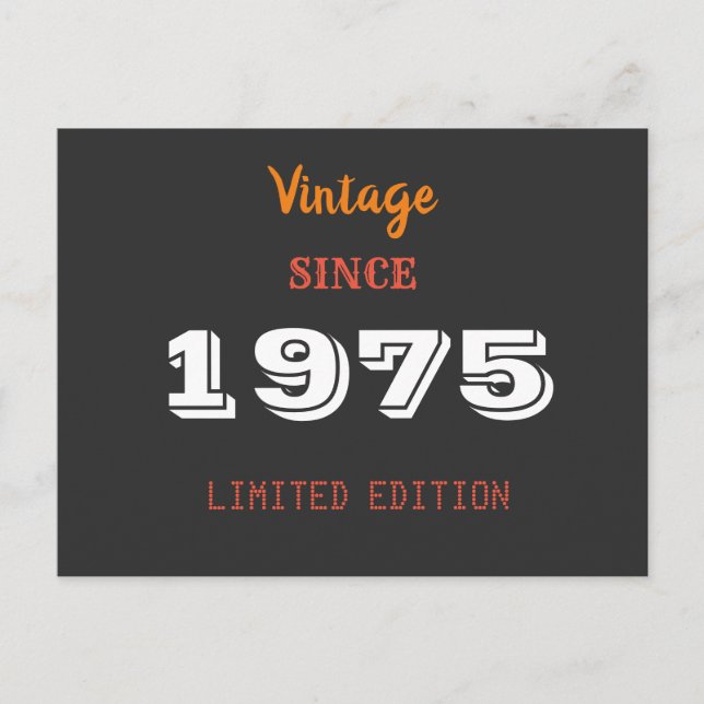 Vintage 1975 Limited Edition 50th Birthday  Invitation Postcard (Front)