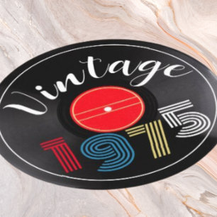 Vintage 1975 Retro Stripe Record 50th Birthday Round Paper Coaster