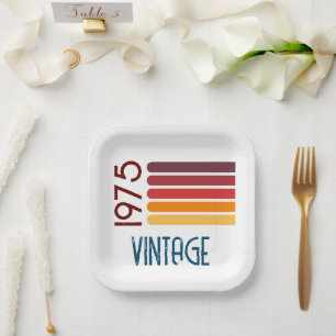 Vintage 1975 Retro Stripe Sun 50th Birthday Paper Plate