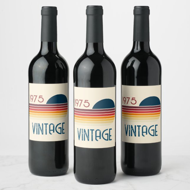 Vintage 1975 Retro Stripe Sun Wine Label (Bottles)