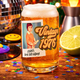 Vintage 1976 50th Birthday Photo  Can Glass