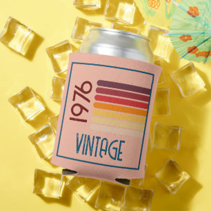 Vintage 1976 Retro Stripe Sun 50th Birthday Pink Can Cooler