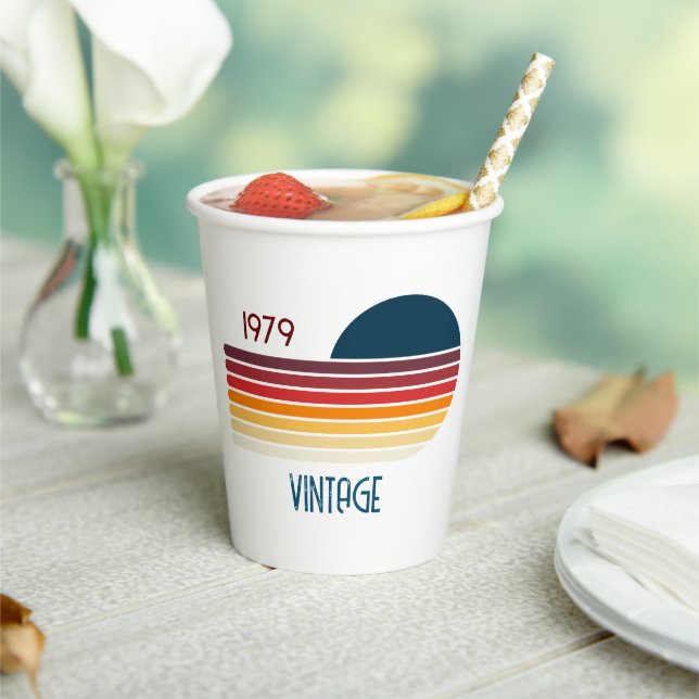 Vintage 1979 Retro Stripe Sun Paper Cups (Insitu)