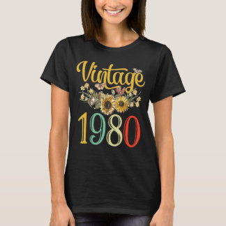 Vintage 1980 Awesome funny birthday flowers since  T-Shirt