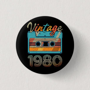 Vintage 1980 Cassette Tape Retro 43rd Birthday 43 1 Inch Round Button