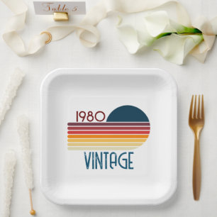 Vintage 1980 Retro Stripe Sun Paper Plate