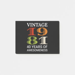 Vintage 1981 40th Birthday Quote Idea Birthday Post-it Notes
