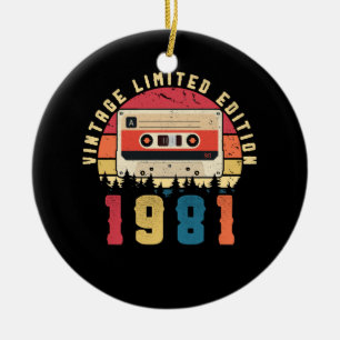 Vintage 1981 Birthday Cassette Tape Ceramic Ornament