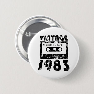 Vintage 1983 40th Birthday Retro Cassette Mix Tape 2 Inch Round Button