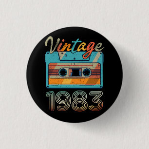 Vintage 1983 Cassette Tape Retro 40th Birthday 40  1 Inch Round Button