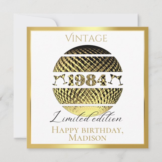 Vintage 1984 40th birthday gold card (Front)