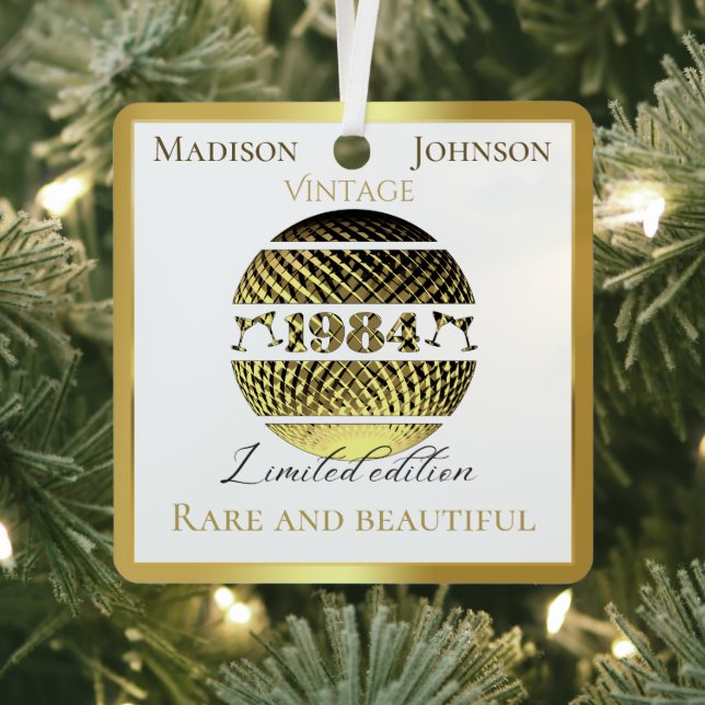 Vintage 1984 40th birthday gold metal ornament (Insitu)