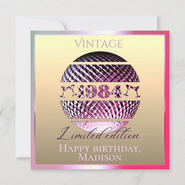 Vintage 1984 40th birthday pink card (Front)