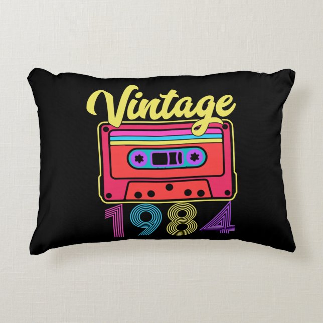 Vintage 1984 Colourful Cassette Tape Accent Pillow (Front)
