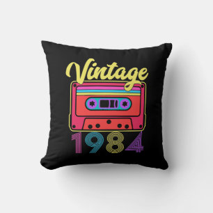 Vintage 1984 Colourful Cassette Tape Throw Pillow