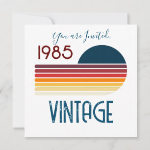 Vintage 1985 Retro Stripe Sun 40th Birthday Invitation