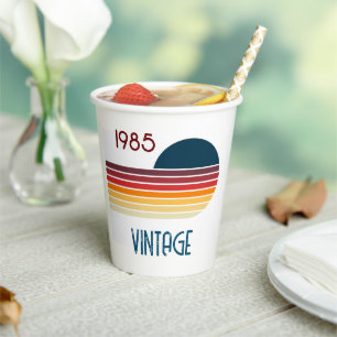 Vintage 1985 Retro Stripe Sun Paper Cups
