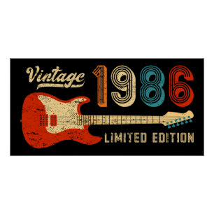 Vintage 1986 40th Birthday Electric Guitar Bassist Poster