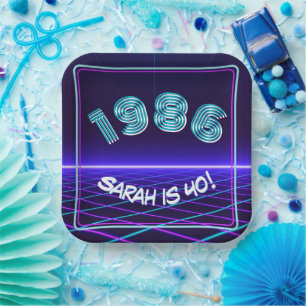 Vintage 1986 Retro & Lasers 40th Birthday Paper Plate