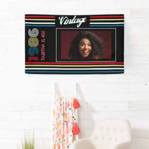 Vintage 1986 Retro Stripe Colorful 40th Birthday  Banner