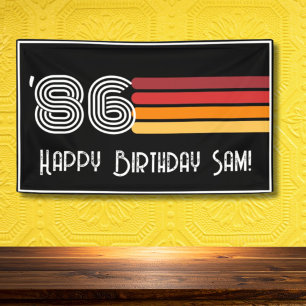 Vintage 1986 Retro Stripe Sun 40th Birthday Banner