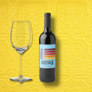 Vintage 1986 Retro Stripe Sun 40th Birthday  Wine Label