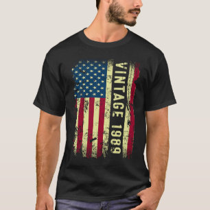 Vintage 1989 American Flag 34 Year Old  34th Birth T-Shirt