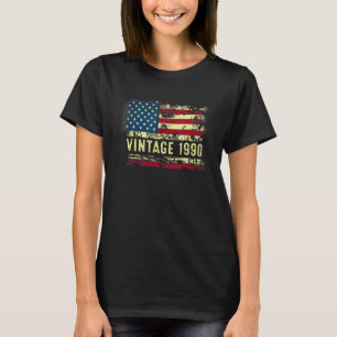 Vintage 1990 American Flag 32nd Birthday Decor For T-Shirt