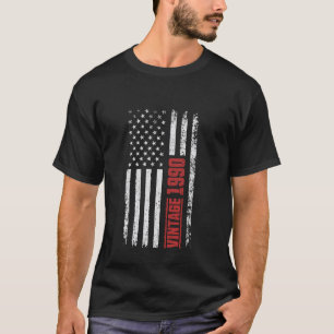 Vintage 1990 American Flag Retro 35th Birthday T-Shirt