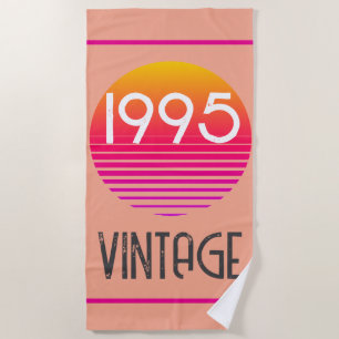 Vintage 1995 Neon Retro Stripe Sun 30th Birthday Beach Towel