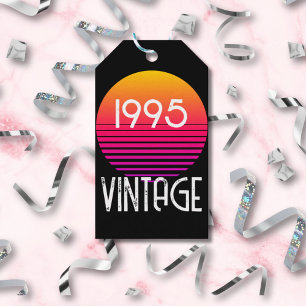 Vintage 1995 Neon Retro Stripe Sun 30th Birthday Gift Tags