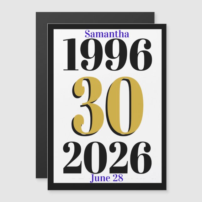 Vintage 1996 Milestone 30th Birthday   Magnetic Invitation (Front/Back)