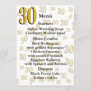Vintage 1996 Milestone 30th Birthday Menu
