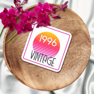 Vintage 1996 Neon Retro Stripe Sun 30th Birthday Square Paper Coaster