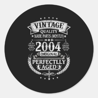 Vintage 19th Birthday Decorations Men Funny 2004 B Classic Round Sticker