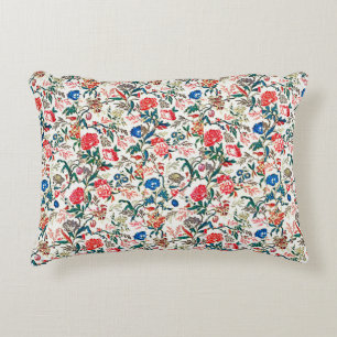 Vintage 19th century Floral Pattern Blue Green Red Accent Pillow